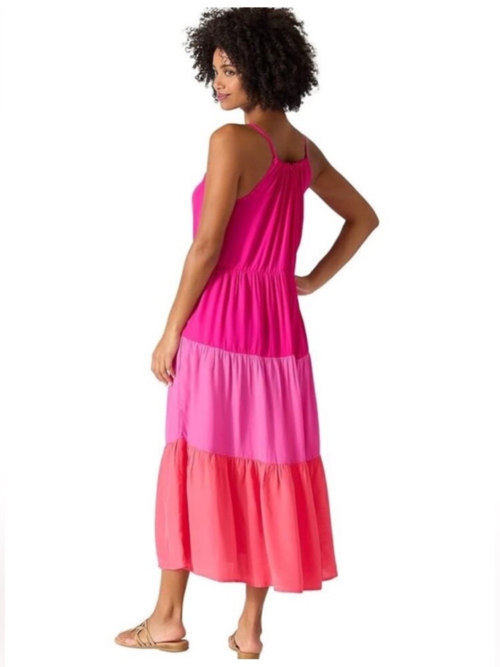 Tommy Bahama Colorblock Midi Tiered Dress in Pink Maui Size XL 16 / 18 - Picture 11 of 14